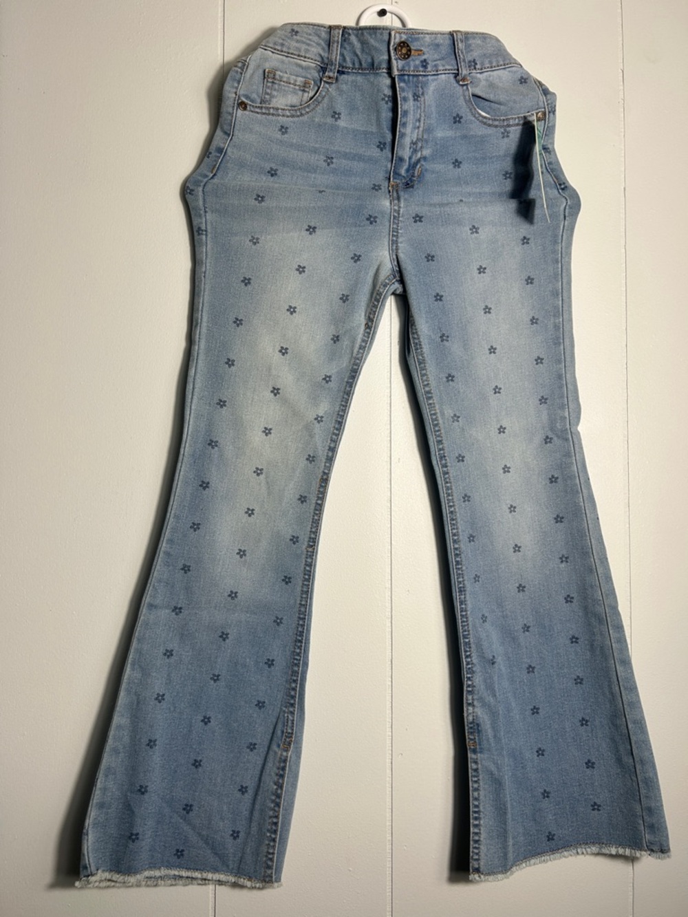 Light Wash Floral Print Flared Girls Jeans